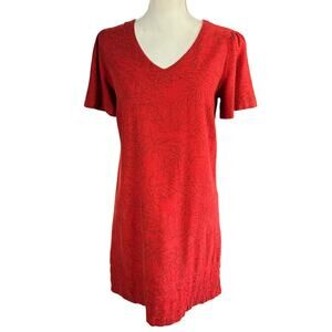 Original Nicole Miller Dress Size S Red Leaf Floral Tiered Hem Boho Linen Blend